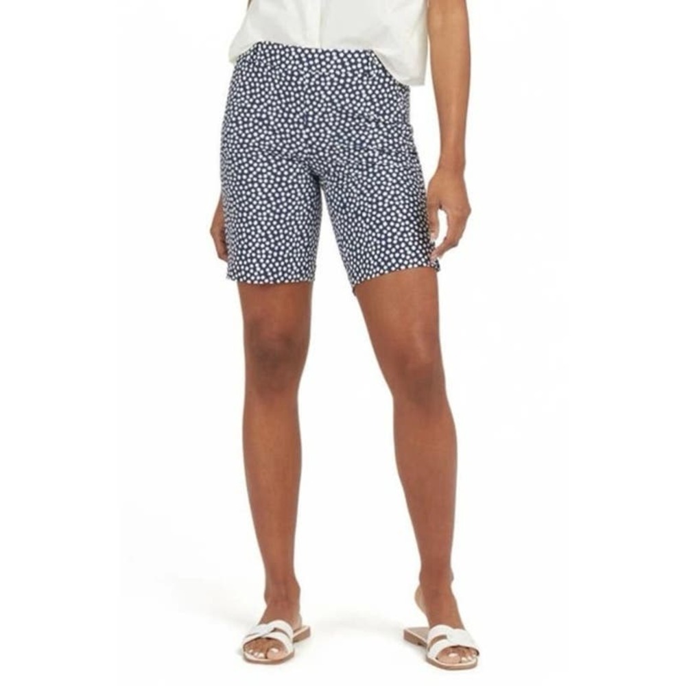 Spanx Sunshine Women Shorts 10" Bermuda Navy Blue Polka Dot Shorts - Picture 2 of 7